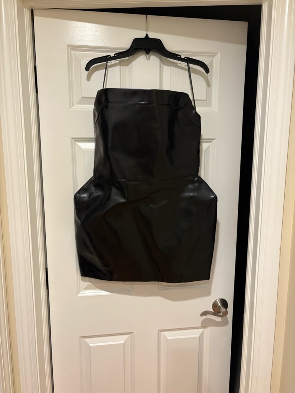 H&M Black Strapless Faux Leather Mini Dress